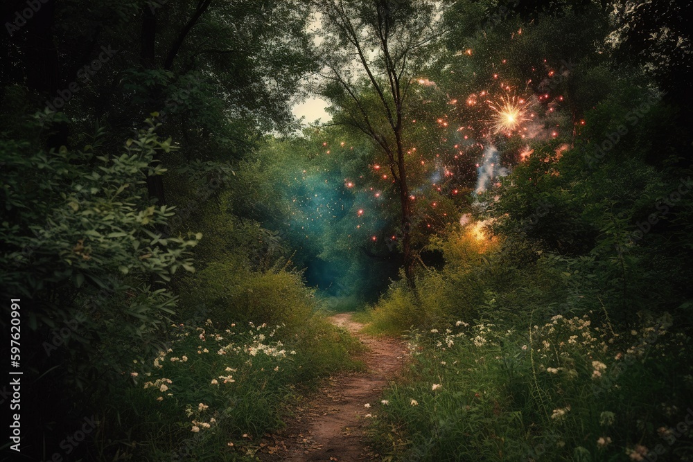Fototapeta premium fireworks in the woods