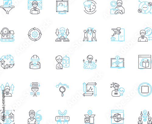Time tracking linear icons set. Efficiency, Productivity, Clocking, Management, Timesheets, Attendance, Clock-in line vector and concept signs. Workload,Organization,Timekeeping outline Generative AI