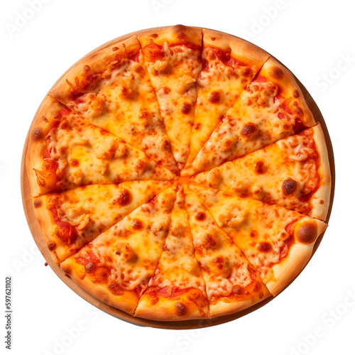 Pizza  top view  on a white background .Generative AI