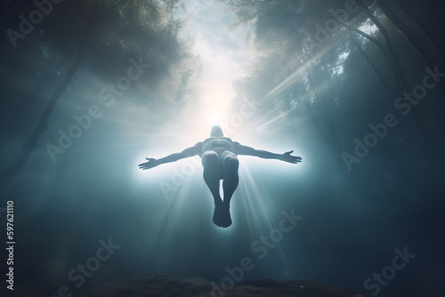 man in transedental meditation, chakra meditation, zen, outreach, astral projection, out-of-body mediumship, dream, ascension to heaven, jesus