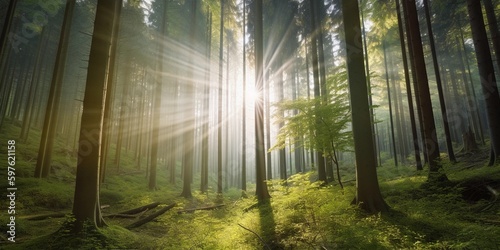 sun rays through the forest