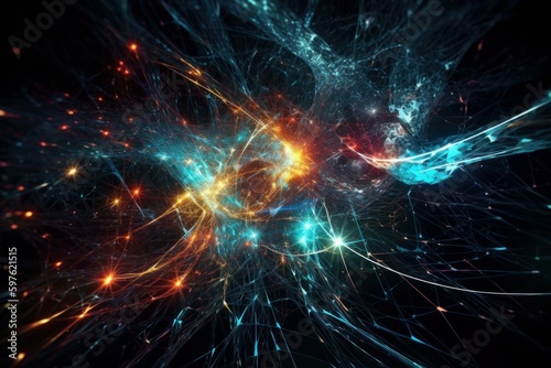 Quantum computer of glowing qubits. Abstract Concept supercomputers. Generative Ai
