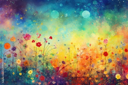 colorful wildflowers blossoming in a picturesque field. Generative AI