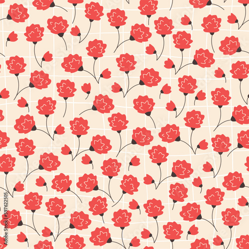 Seamless decorative elegant pattern with red flowers. Print for textile  wallpaper  covers  surface. Retro stylization. For fashion fabric.