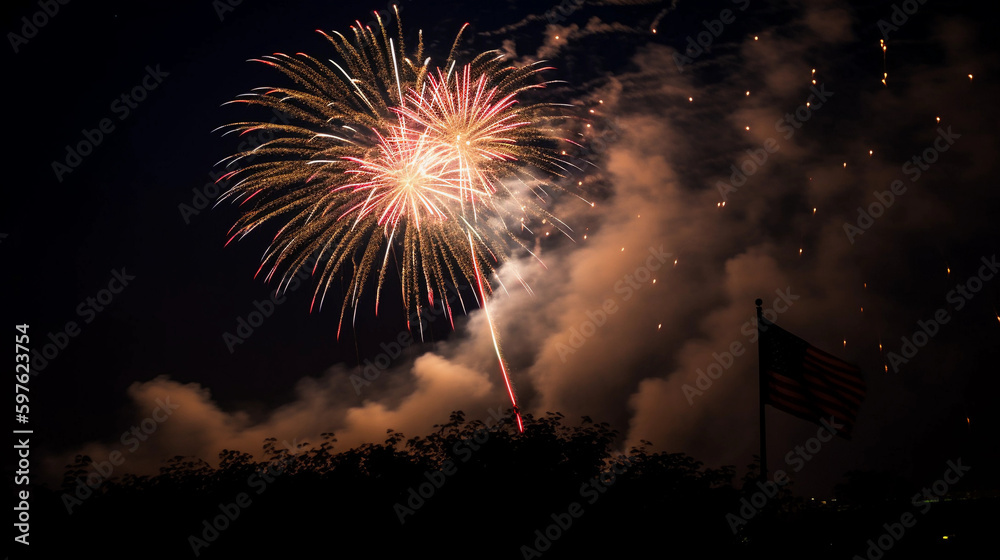 the fourth of July, Fireworks, Family, Celebration, America, Generative AI