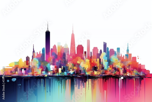  The Colorful City that Never Sleeps: New York Cityscape Illustration - Generative Ai