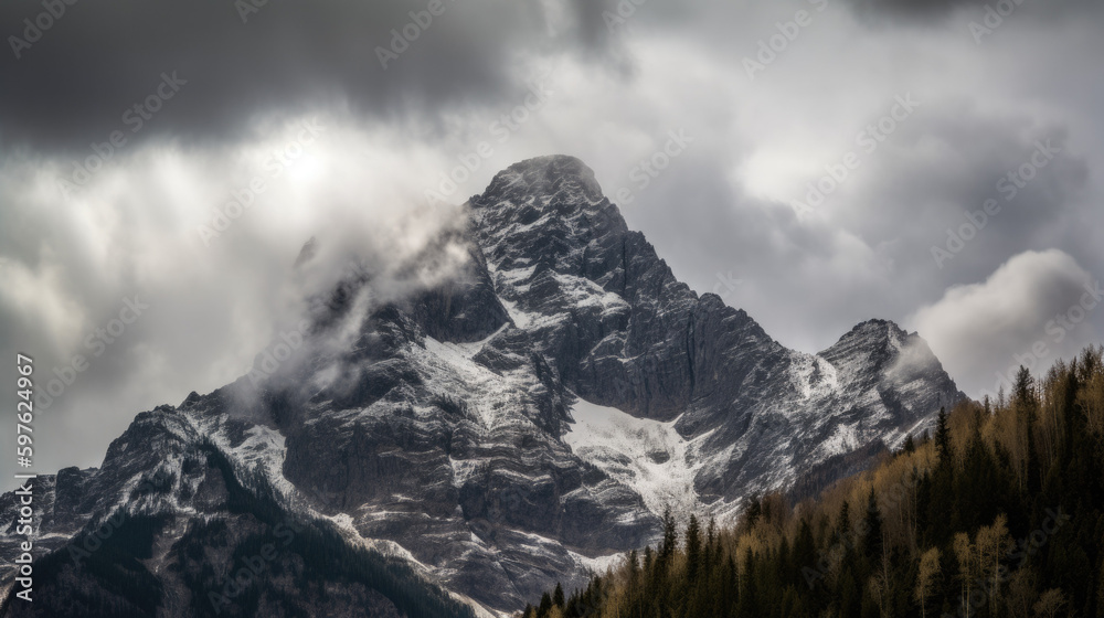 Photo of a mountain with clouds in the sky