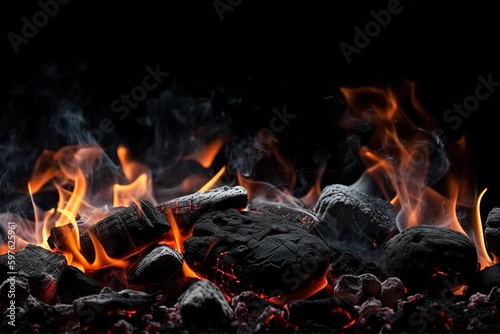 Coal embers still with flames ready to prepare a barbecue. Ai generated.