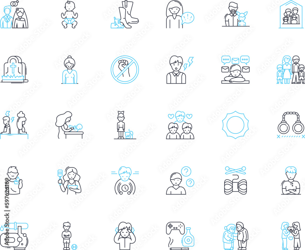 Mental work linear icons set. Concentration, Cognition, Analysis, Intelligence, Creativity, Focus, Calculation line vector and concept signs. Mental agility,Memory,Strategic thinking Generative AI