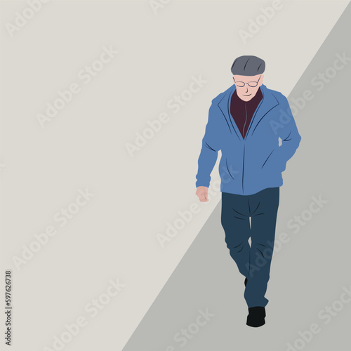 Vector hombre mayor con gorra gris caminando hacia el frente