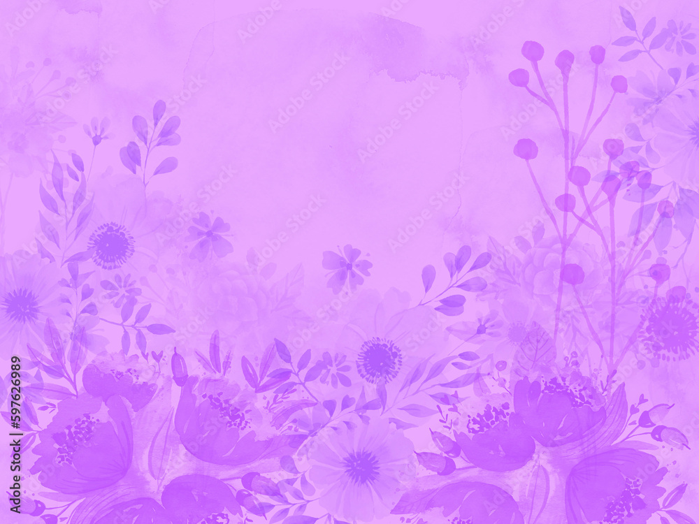 llustration. Lilac background. Blooming meadow.