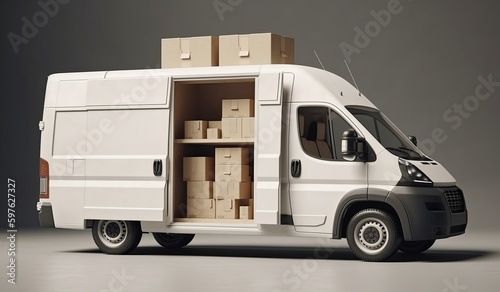 Delivery van car with cardboard boxes. Generative AI 
