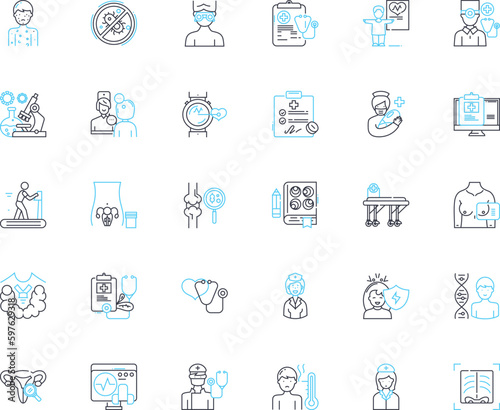 Healthcare facility linear icons set. Hospital, Clinic, Ambulatory, Dispensary, Infirmary, Medical center, Nursing home line vector and concept signs. Rehabilitation,Hospice,Urgent care Generative AI