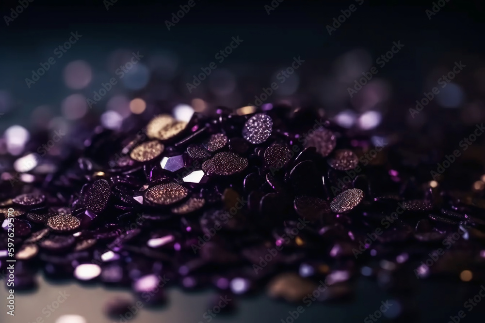 Sparkling Glitter abstract background dark purple saturated color, de - focused, macro. Sequins fall and sparkle, round bokeh. AI generative Sparkling Glitter abstract background dark purple saturated color, de - focused, macro. Sequins fall and sparkle, round bokeh. AI generative