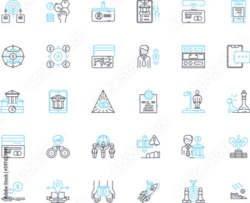 Firm gains linear icons set. Profits, Earnings, Growth, Revenue, Success, Expansion, Increase line vector and concept signs. Upsurge,Boost,Accumulation outline illustrations Generative AI