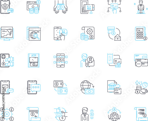 Internet economy linear icons set. E-commerce, Digitalization, Startup, Online, Marketplaces, Cryptocurrency, Blockchain line vector and concept signs. Crowdfunding,E-market,Gig economy Generative AI