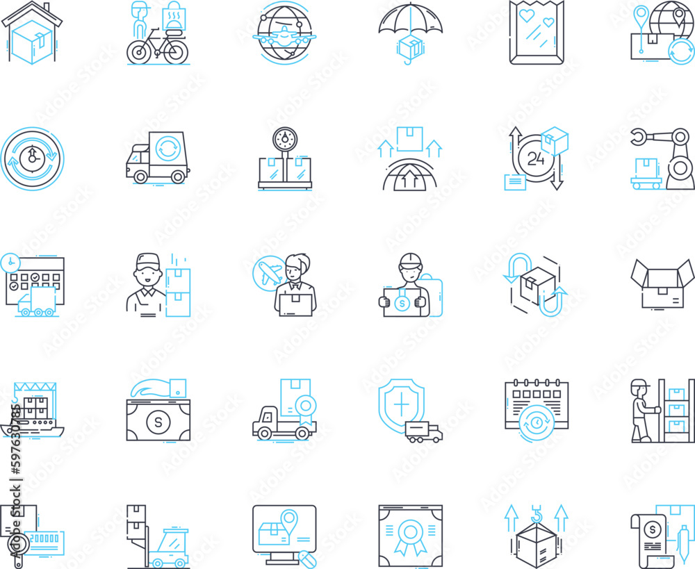 Goods delivery linear icons set. Shipping, Delivery, Logistics, Parcel, Courier, Warehouse, Fulfillment line vector and concept signs. Transport,Package,Dispatch outline illustrations Generative AI Goods delivery linear icons set. Shipping, Delivery, Logistics, Parcel, Courier, Warehouse, Fulfillment line vector and concept signs. Transport,Package,Dispatch outline illustrations Generative AI