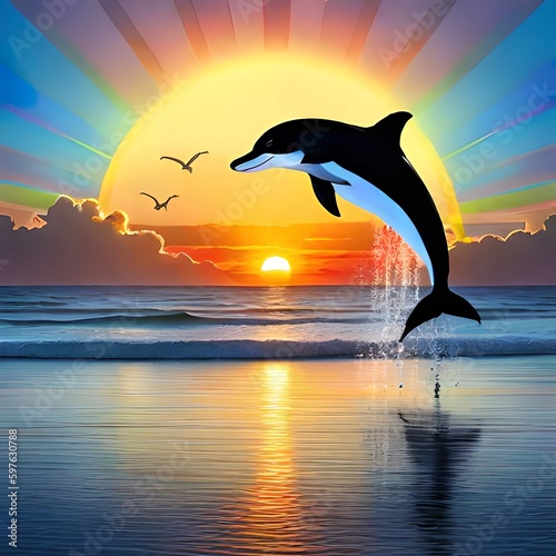 dolphin jumping at sunset © Lion