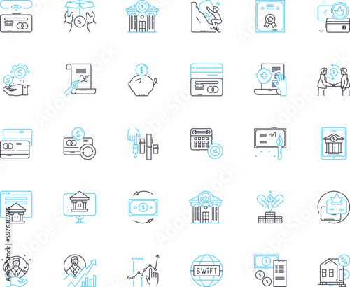 Financial markets linear icons set. Stocks, Bonds, Commodities, Futures, Options, Derivatives, Treasuries line vector and concept signs. Indices,Currencies,Cryptocurrencies outline Generative AI