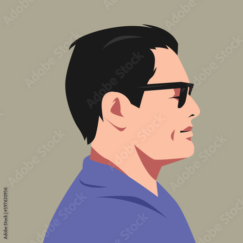 portrait of a middle-aged man in black glasses. side view. suitable for avatar, social media profile, print, poster. flat vector illustration.