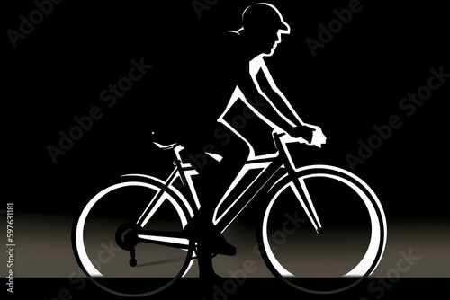 Simplified Vector Art Graphic Illustration - Bicyclist Silhouette in Black and White (Generative AI)