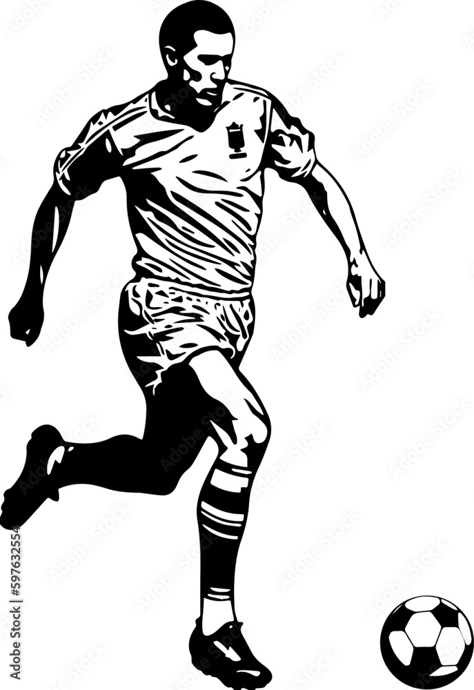 Illustration of football player in black and white style.