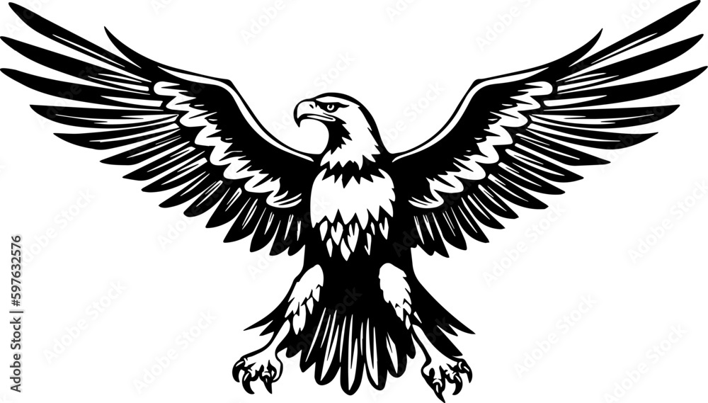 Fototapeta premium Illustration of bald eagle in drawing stencil style.
