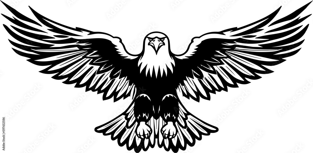 Illustration of bald eagle in black and white style.