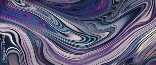 Liquid abstract, purple and blue chromatic waves background. Generative AI