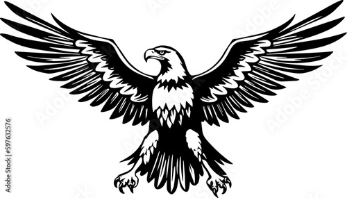 Illustration of bald eagle in drawing stencil style.