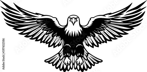 Illustration of bald eagle in black and white style.