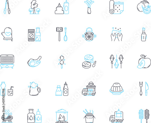 Excursion linear icons set. Adventure, Exploration, Journey, Trek, Safari, Expedition, Quest line vector and concept signs. Outing,Escapade,Safari outline illustrations Generative AI