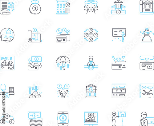 Credit union linear icons set. Cooperative, Membership, Savings, Loans, Deposits, Financial, Nonprofit line vector and concept signs. Community,Local,Member-owned outline illustrations Generative AI