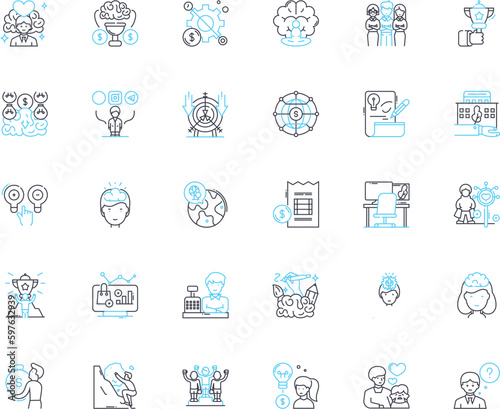 Customer satisfaction linear icons set. Feedback, Loyalty, Quality, Service, Experience, Trust, Engagement line vector and concept signs. Happiness,Retention,Response outline Generative AI