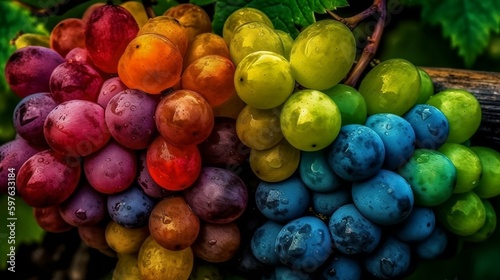 multicolored fruit bunch  AI grapes