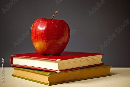 Apple With Stack Of Books School Backdrop Generative AI