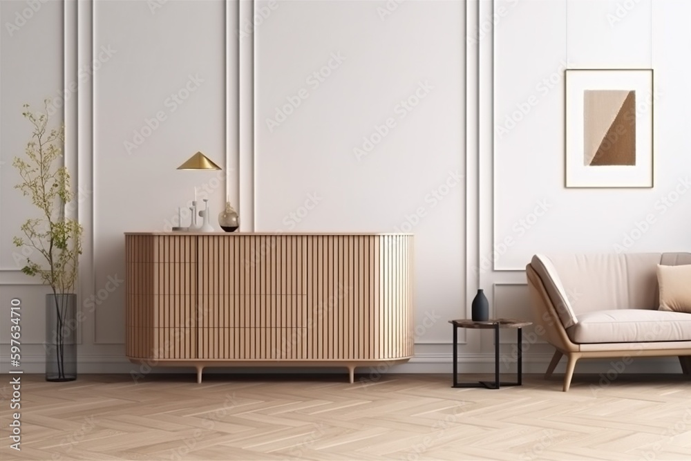 Fototapeta premium interior background home stylish architecture drawer classic apartment cabinet empty three-dimensional beige. Generative AI.