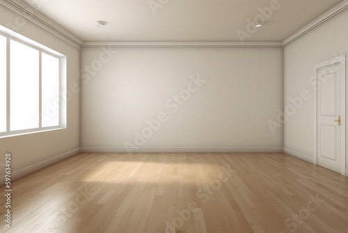 White Empty Room with Wood Flooring Interior Space Illustration  Generative AI 