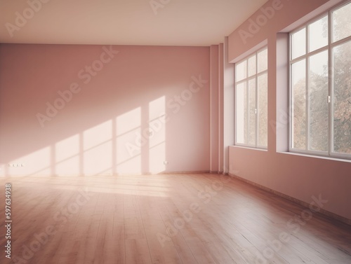 Pink Room with Natural Light Vacant Studio Interior Illustration [Generative AI]