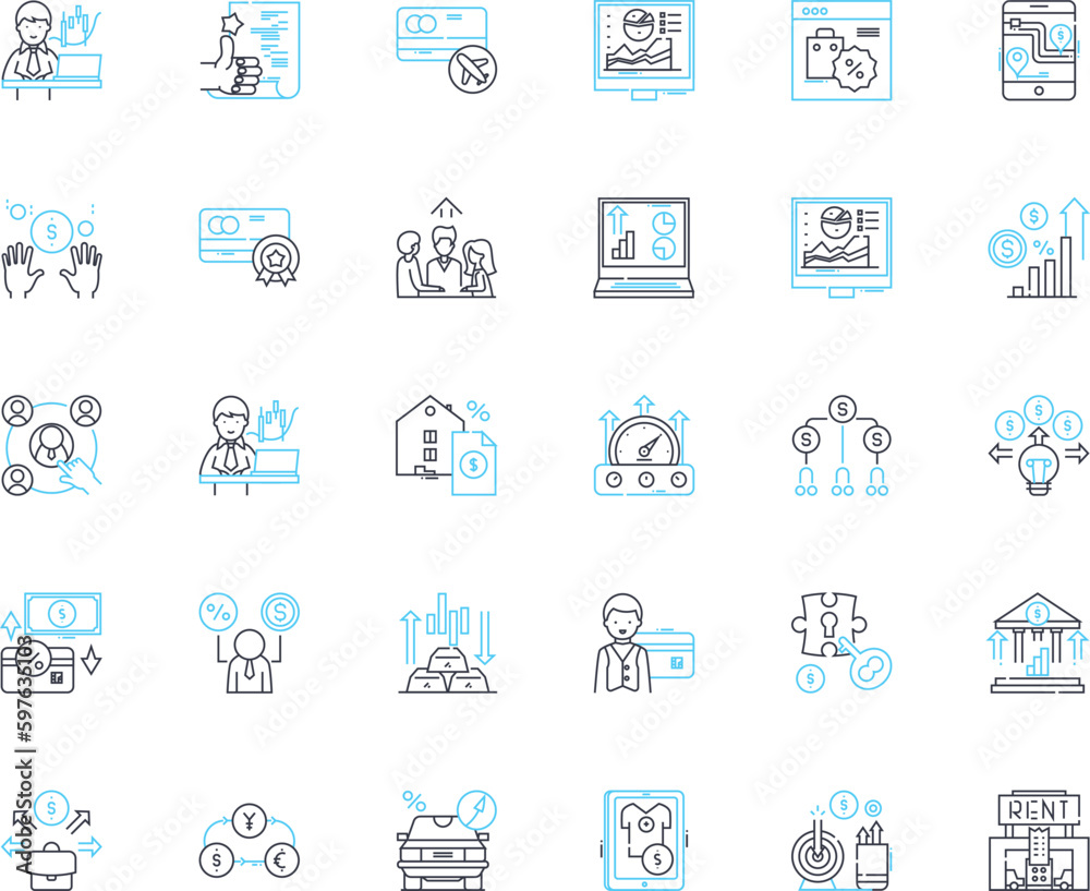 Budgetary revenue linear icons set. Income, Taxation, Fiscal, Revenue, Earnings, Funds, Monies line vector and concept signs. Receipts,Profits,Resources outline illustrations