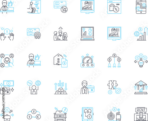 Budgetary revenue linear icons set. Income, Taxation, Fiscal, Revenue, Earnings, Funds, Monies line vector and concept signs. Receipts,Profits,Resources outline illustrations