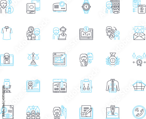 Business linear icons set. Profit, Revenue, Growth, Marketing, Branding, Innovation, Collaboration line vector and concept signs. Leadership,Strategy,Investment outline illustrations