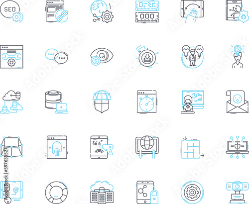 Brand awareness linear icons set. Visibility, Recognition, Perception, Familiarity, Credibility, Reputation, Exposure line vector and concept signs. Authenticity,Trusrthiness,Clarity outline photo