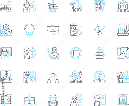Brand management linear icons set. Strategy, Branding, Identity, Marketing, Reputation, Communication, Positioning line vector and concept signs. Equity,Loyalty,Awareness outline illustrations