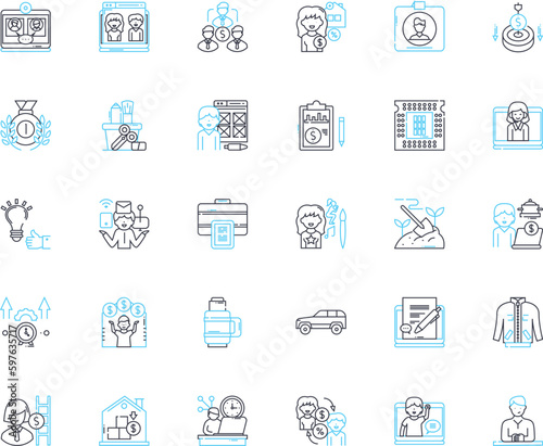 Adverse impact linear icons set. Discrimination, Unfairness, Inequity, Prejudice, Bias, Disadvantage, Harm line vector and concept signs. Misfortune,Disparity,Injustice outline illustrations