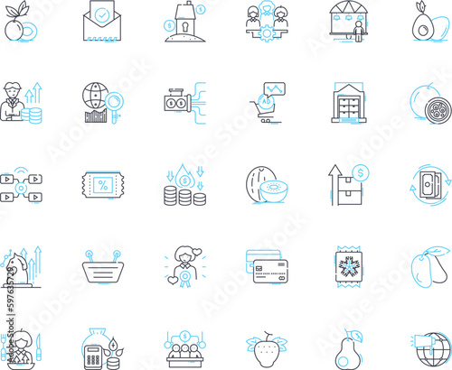 Bazaars linear icons set. Souvenirs, Handmade, Exotic, Crafts, Culture, Food, Gifts line vector and concept signs. Shop,Clothing,Jewellery outline illustrations