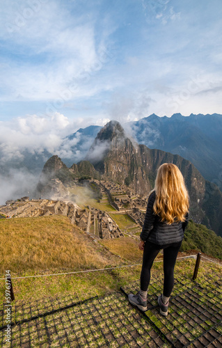 Woman travel machu pichu Peru