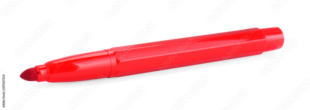 Bright red marker isolated on white. School stationery Bright red marker isolated on white. School stationery