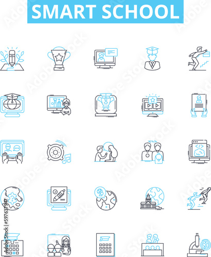 Smart school vector line icons set. Smart, School, Technology, Learn, Innovative, Intelligent, Digital illustration outline concept symbols and signs