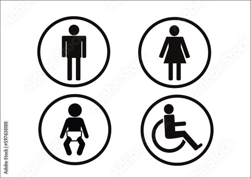 Restroom Symbol Icon of man woman disability and child